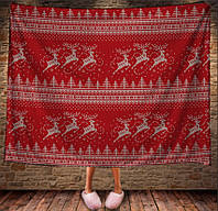 Плед с 3D-принтом Оленей Санты на красном 150х200 см.