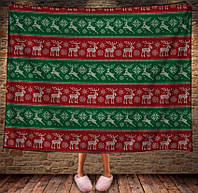 Плед с 3D-принтом Оленей на красно-зеленом. 150х200 см.