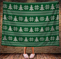 Плед с 3D принтом Зеленые елочки и снежинки. 150х200 см.