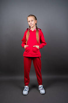 Костюм для дівчинки зимовий червоного кольору Теплий дитячий костюм-двійка спортивний вік 6-10 років