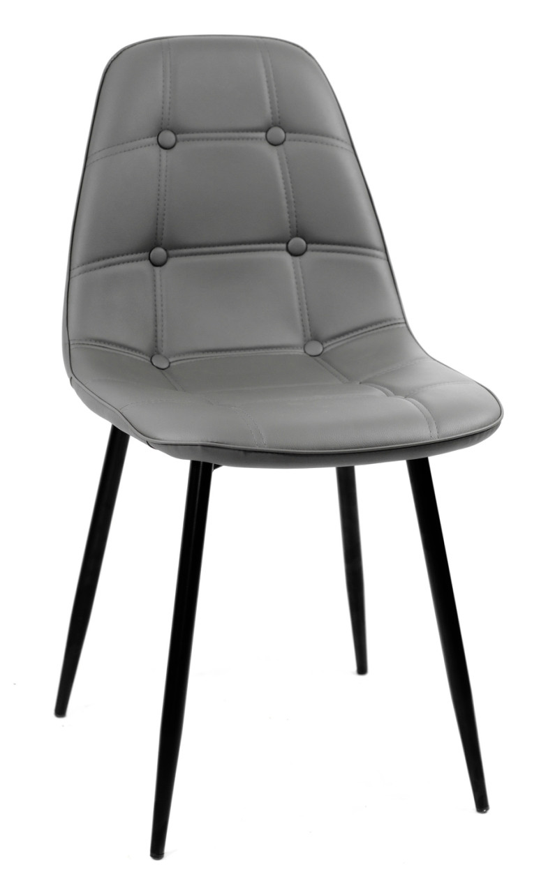 Серый стильный стул на металлических черных ножках в эко-коже Alex Metal BK в гостиную, кухню, кафе