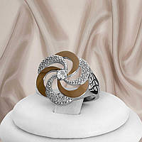 Красивое женское кольцо из серебра 925 пробы и золотыми пластинами 375 пробы и белыми фианитами "Алиса"