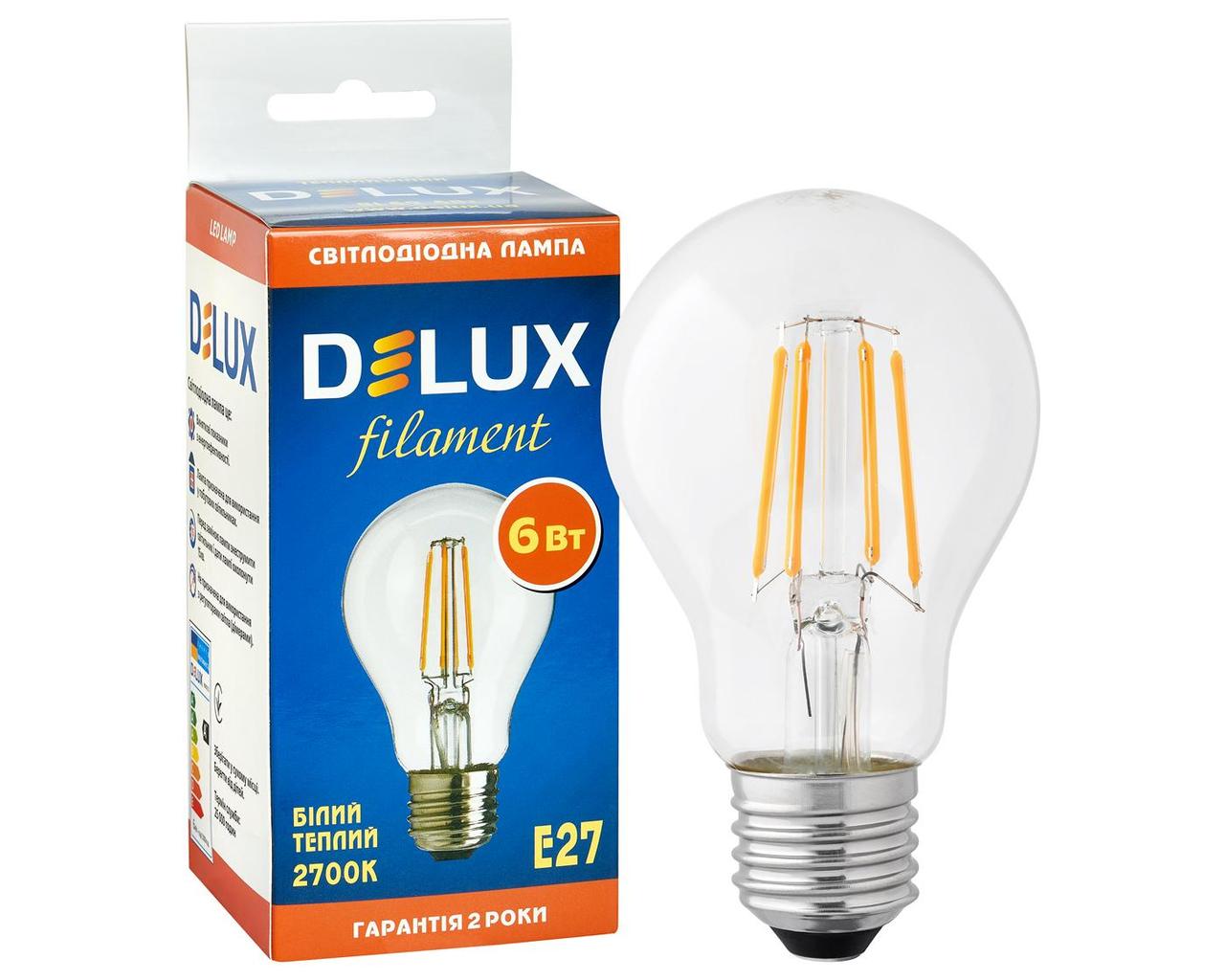 Лампа 6Вт 2700K E27 DELUX BL60 filament LED