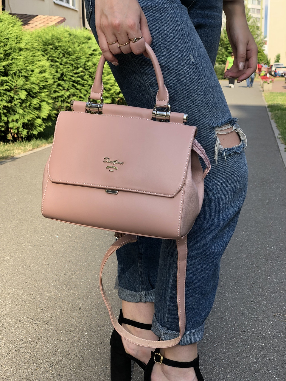 Жіноча сумка крос-боді David Jones CM5954-1 Пудра
