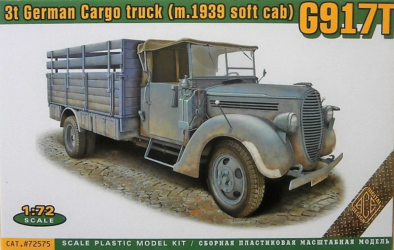 Пластикова модель 1/72 ACE Німецька вантажівка 72575 G917T 3t German Cargo truck (m.1939 soft cab)