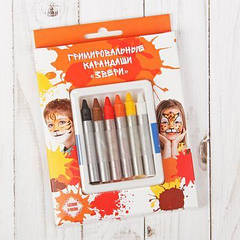 Цветные гримировальные карандаши "Звери", 6 цветов