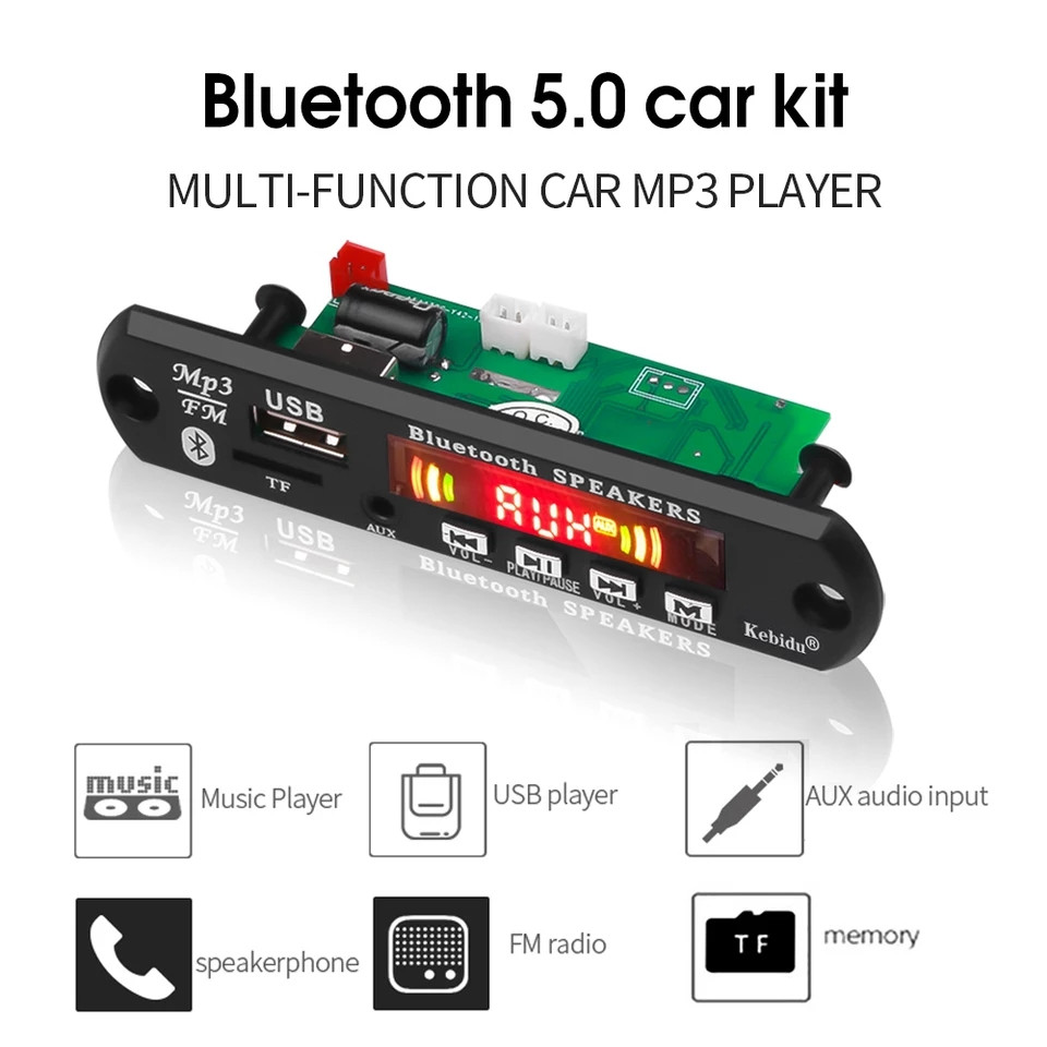 Bluetooth MP3 модуль Kebidu з АКТИВНИМ СИМІТЕМ 10 W + мікрофон, USB/SD/FM/Bluetooth 5.0,
