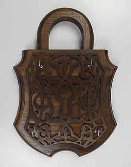 Настінна ключниця дерев'яна ручної роботи на 4 гачки | Різьблена ключниця горіхова | Органайзер для ключів в передпокій