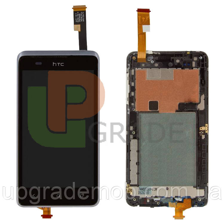 Дисплей HTC 400 Desire Dual Sim/T528w One SU тачскрин модуль черный в рамке голубого цвета