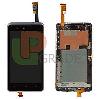 Дисплей модуль тачскрин HTC Desire 400 Dual Sim/T528w One SU черный в рамке голубого цвета