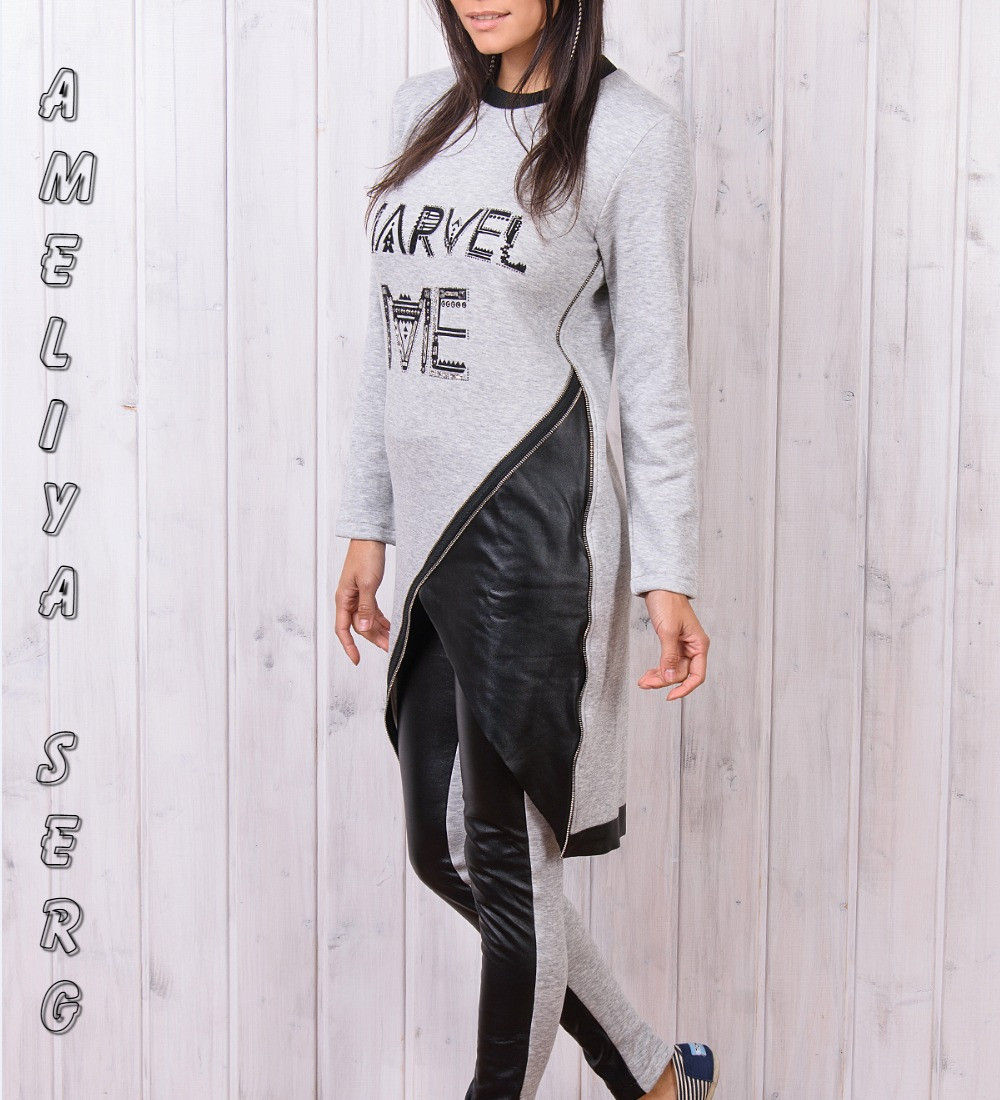 Тёплый женский стильный спортивный костюм Турция S M L XL XXL серый № 8850 - фото 4 - id-p602944491