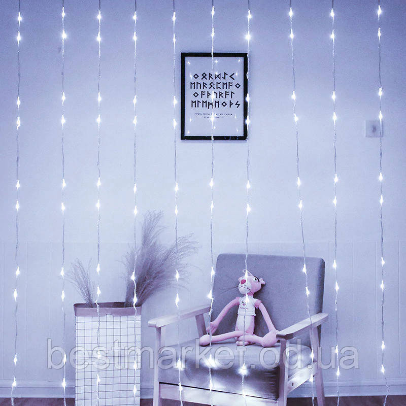 Внутрішня світлодіодна Гірлянда Водоспад 200 LED 2 х 2 м Холодний Білий пр/пр (7593)