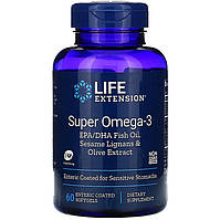 Омега-3, Life Extension "Omega Foundations Super Omega-3" рыбий жир с энтеросолюбильным покрытием (60 капсул)