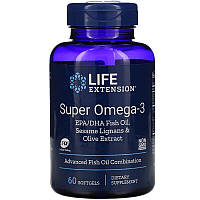 Омега-3, Life Extension "Omega Foundations Super Omega-3" риб'ячий жир з олією оливи та кунжутом (60 капсул)