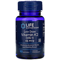 Витамин К2, Life Extension "Low Dose Vitamin K2 (MK-7)" 45 мкг (90 гелевых капсул)