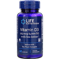 Витамин D3 с йодом Life Extension "Vitamin D3 with Sea-Iodine" 125 мкг, 5000 МЕ (60 капсул)