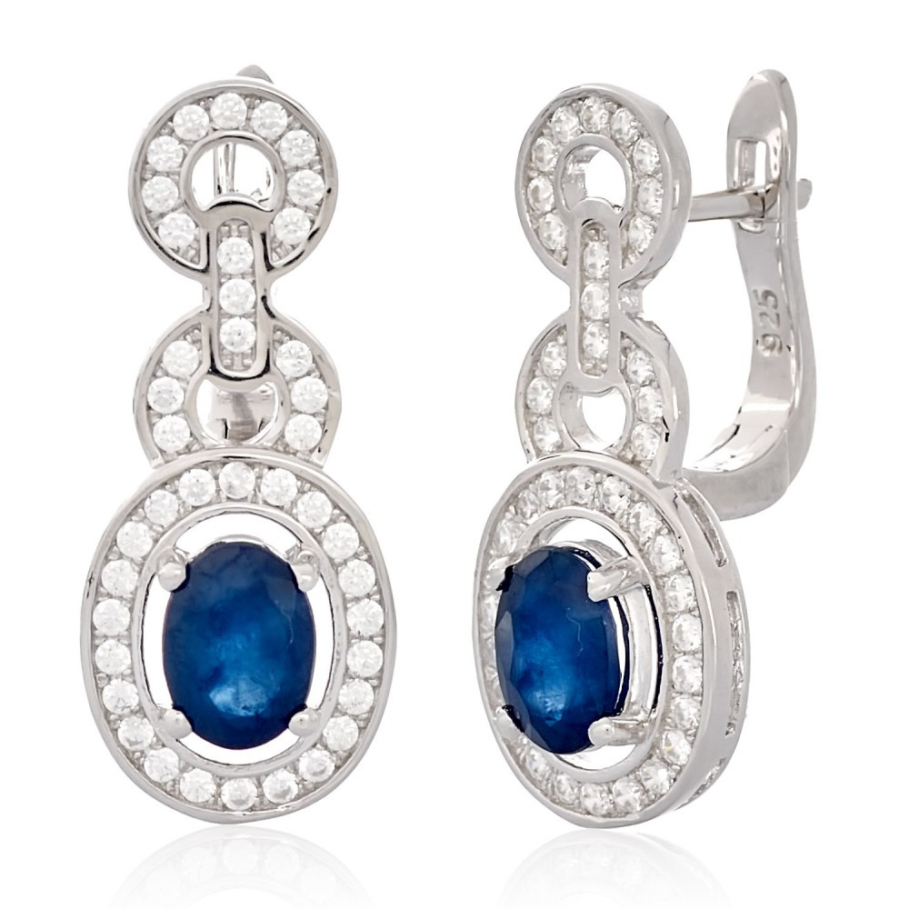 Сережки срібні жіночі 925 проби з блакитним сапфіром, сережки зі справжнього срібла для дівчини, фото 1