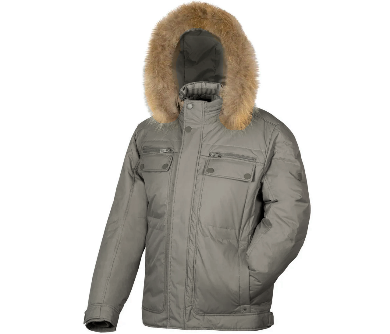 Куртка пуховик чоловіча, натуральний пух, натуральне хутро, капюшон City Classic Сірий, фото 1