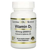 Витамин Д3, California Gold Nutrition Vitamin D3 50mcg (2000IU) 90soft