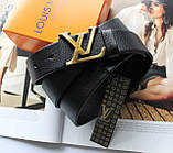 Женский кожаный ремень LV ширина 3 см пряжка бронза черный, фото 3