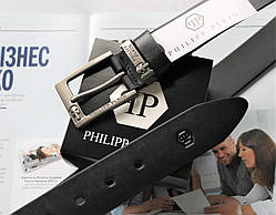 Шкіряний чоловічий ремінь Philipp Plein Skull чорний