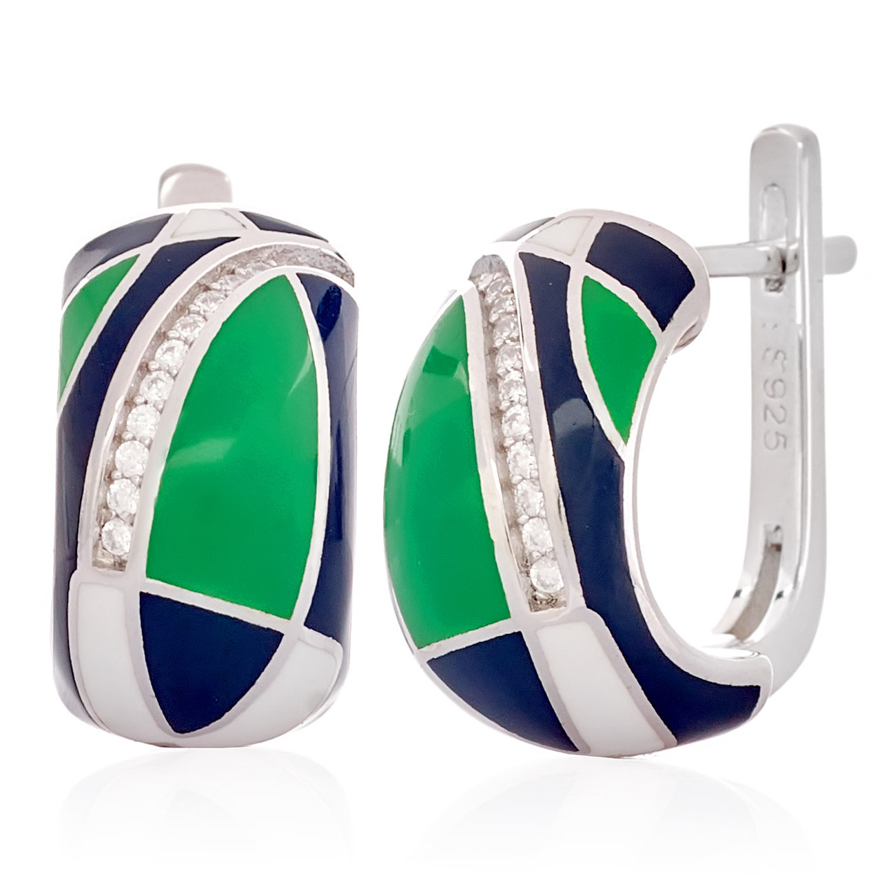 Сережки срібні жіночі 925 проби з емаллю, сережки зі справжнього срібла для дівчини, фото 1