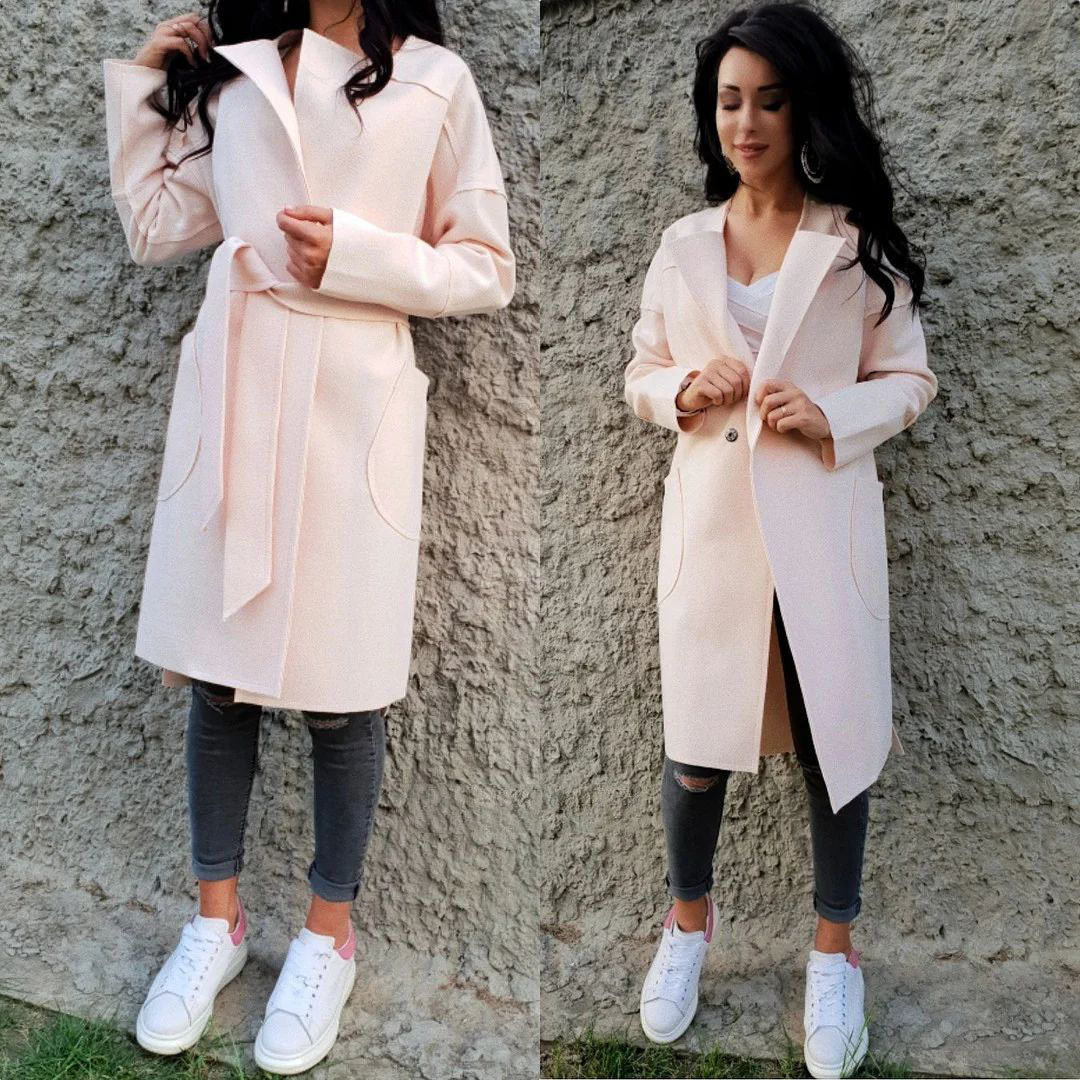 Пальто вільне з поясом і кишенями кашемір, фото 1