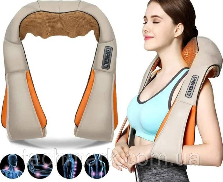 Роликовий масажер для тіла з підігрівом Shiatsu Massager of Neck Kneading 4 кнопки