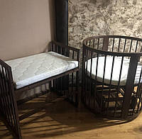 Детская кроватка трансформер круглая/овальная с матрасом + Маятник в подарок цвет Венге