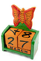 Вечный настольный календарь "Бабочка" дерево зеленая(15х10х5 см)