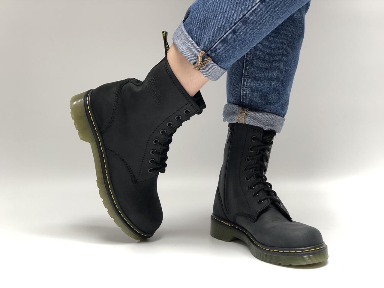 Жіночі черевики без хутра демісезонні Dr. Martens 1460. Боти для жінок Мартинсы на низькій підошві чорні, фото 1