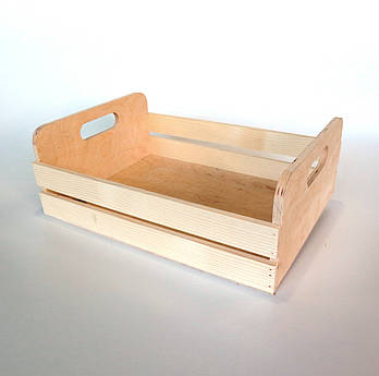 Ящик дерев'яний з ручками нефарбований, 40х30х10 (15) см