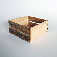 Ящик деревянный с корой некрашеный, 20х20х10 см