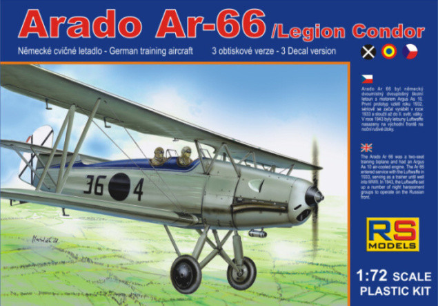 Пластикова модель 1/72 RS models 92060 Німецкий тренувальний літак Arado 66 Spanish A.F.