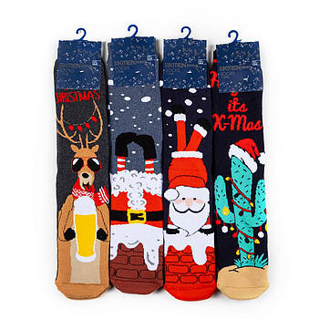 Новорічні домашні жіночі шкарпетки з гальмами махрові. Преміум якість