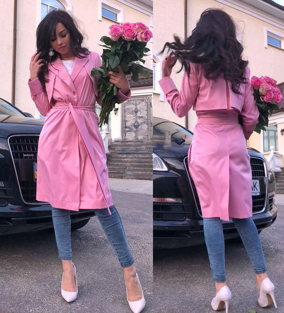 Пальто тренч рівного крою з поясом, фото 1