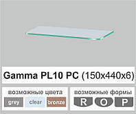 Полочка стеклянная настенная навесная прямоугольная Commus PL10 PC (150х440х6мм)