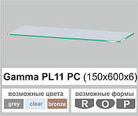 Полочка из стекла настенная навесная прямоугольная Commus PL11 PC (150х600х6мм)