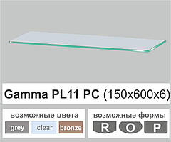 Поличка зі скла настінна навісна прямокутна Commus PL11 PC (150х600х6мм)