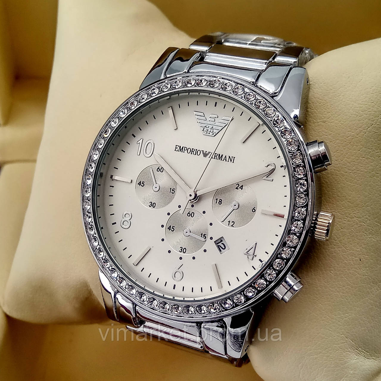 Жіночі кварцові наручні годинники Emporio Armani А211-2 на металевому браслеті срібного кольору з датою