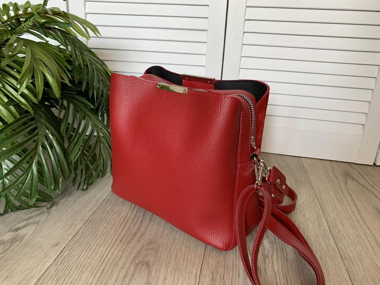 Женская замшевая модная красная сумочка сумка натуральный замш и экокожа - фото 4 - id-p1286397729