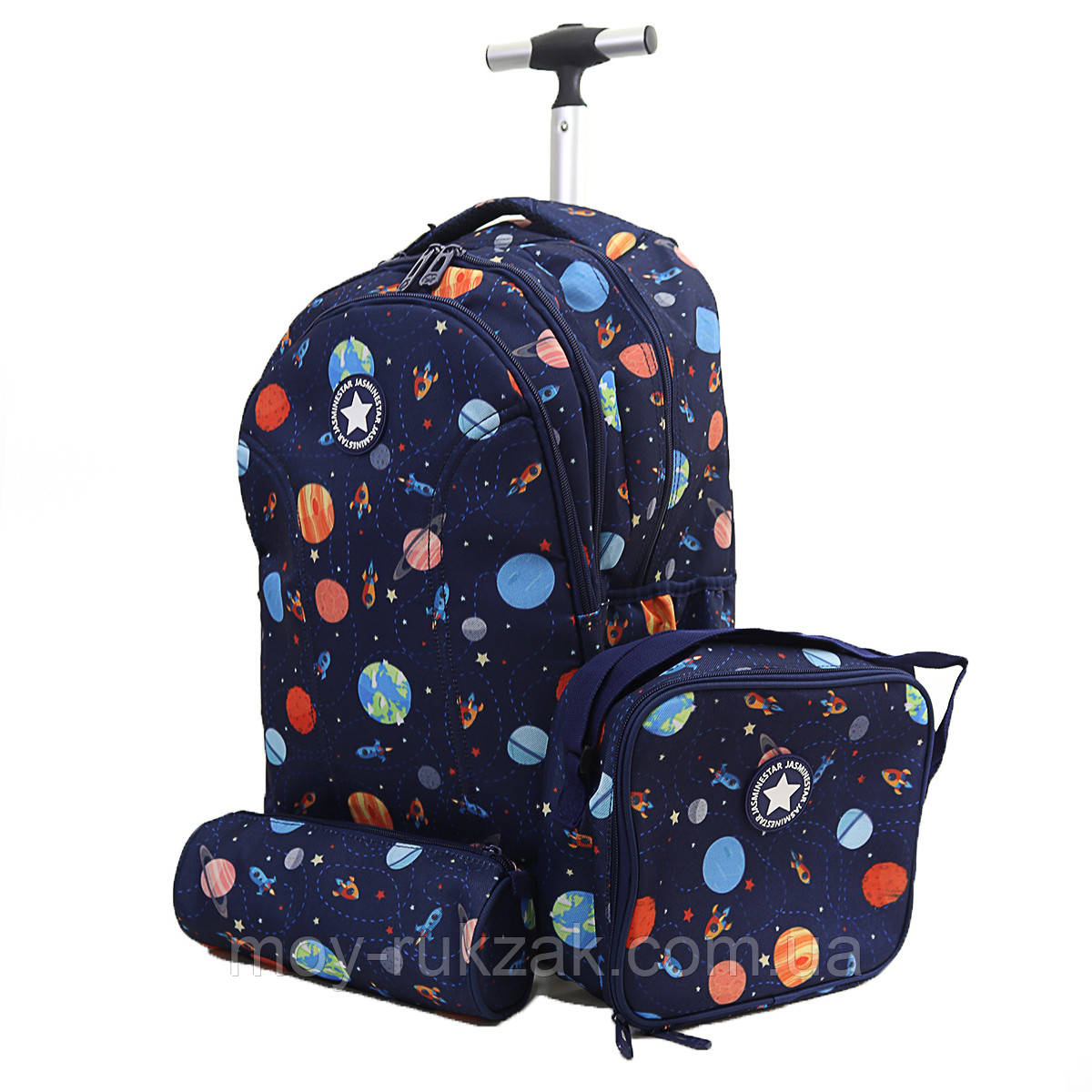 Набір: дитячий тканинний валіза-рюкзак на колесах + термо-сумка + пенал "Space" 520498