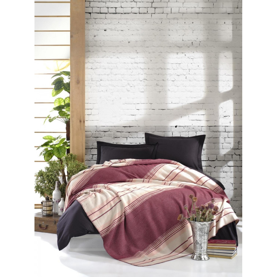 Плед Eponj Home - Cizgili 180*220 Visne вишневый