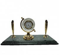 Мраморный настольный набор глобус-часы и две ручки