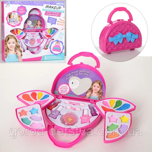 Дитяча косметика 2958A Сумочка, триярусна лак, помада, тіні, в коробці, фото 1