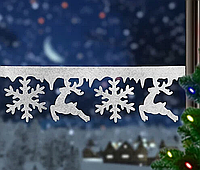 Новорічний декор на вікно олені і сніжинки з пінопласту 60 х 18 см