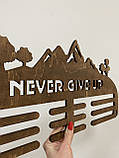 Медальниця (тримач для медалей) з дерева  Never give up Manific Decor Темне дерево 50*25 см, фото 7