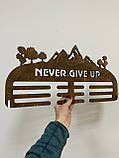 Медальниця (тримач для медалей) з дерева  Never give up Manific Decor Темне дерево 50*25 см, фото 4