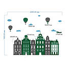 Вінілова інтер'єрна наклейка на стіну або меблі Містечко (амстердам, будиночки, повітряні кулі, літак, хмари), фото 4