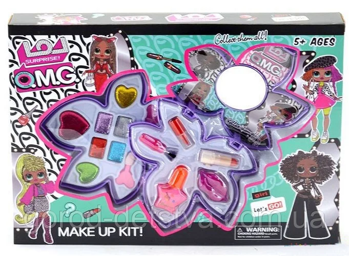 Дитяча косметика LOL 30088-D Квіточку, двоярусна лак, помада, тіні, дзеркало, в коробці, фото 1